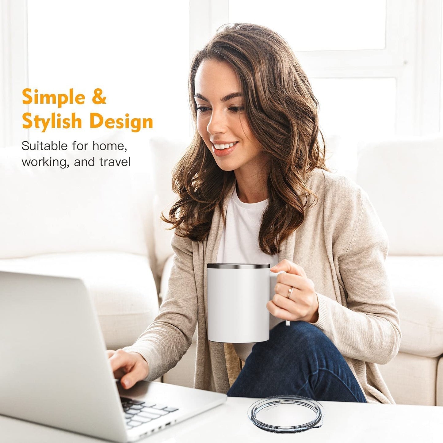 Self Stirring Coffee Mug 12.2 Oz, Electric Mixing Cup with Magnetic Stirrer & Anti-Sedimentation, Rechargeable Travel Mug for Coffee, Milk, Hot Cocoa (White)